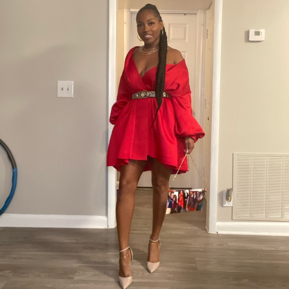 Stunning Red midi asymmetrical kimono style cape jacket wrap dress